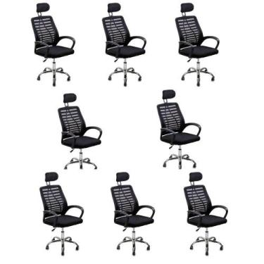 Imagem de Kit 8 Cadeiras Escritório Diretor Tela Mesh Encosto + E-book - Oficial