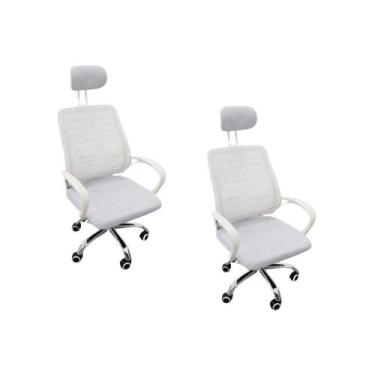 Imagem de Kit 2 Cadeiras Escritório Diretor Mesh Encosto Branco + E-book - Ofici