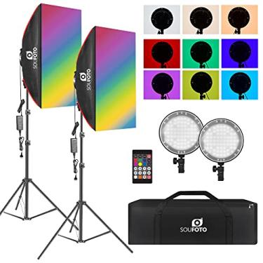 Imagem de SOU FOTO Kit Iluminação Luz Continua Softbox Dimerizável com Controle Remoto Ajuste de Potência e Cor (RGB)