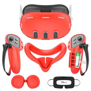 Imagem de VR Silicone Case for Meta Quest 3, Accessories for Oculus Quest 3, Face Cover, Controller Grips, Shell Cover, Lens Cover, Disposable Eye Cover (Red)