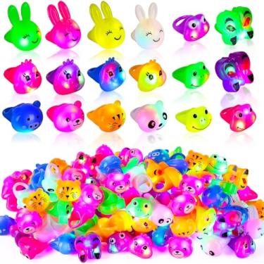 Imagem de Leyndo 150 anéis de LED que iluminam os anéis de borracha com gelatina irregular, anel que brilha no escuro, luzes de dedo para crianças, aniversário, Natal, festas, shows, shows (estilo animal)