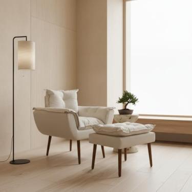 Imagem de Poltrona Decorativa com Puff, Estilo Moderno, Conjunto de Cadeira e Apoio para Pés, para Sala de Estar, Recepção, Quarto, Penteadeira e Closet (Bege)