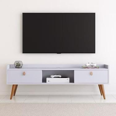 Imagem de Bancada com pés 1.20 ou 1.10-2 Portas Moderno Parede TV Até 50Pol Quarto Sala (Life c pes 1.20 Branco)