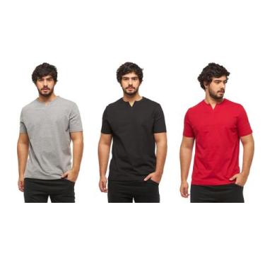 Imagem de Kit com 03 camisetas basica gola portuguesa - c3 - Wooks, Cinzagrafite