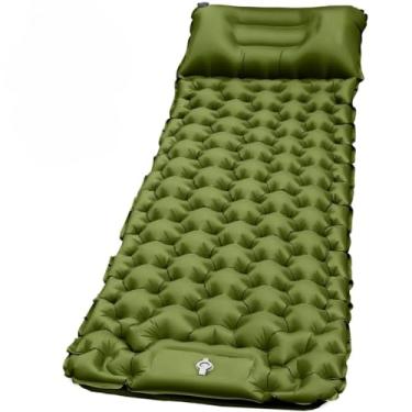 Imagem de Colchão Inflável Camping 190cm Com Travesseiro Almofada De Viagem,Bomba Embutida (Verde-195CM)