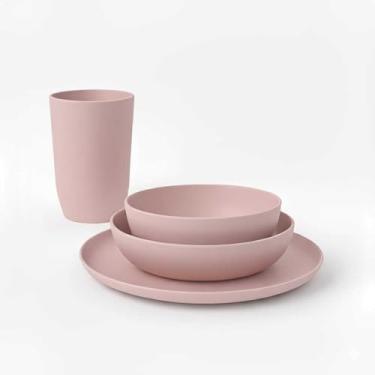 Imagem de Pratos de Jantar, Jogo Kit 12 Pratos 4 Copos 16 Peças, Perfeito para Qualquer Ocasião(Rosa Chá)
