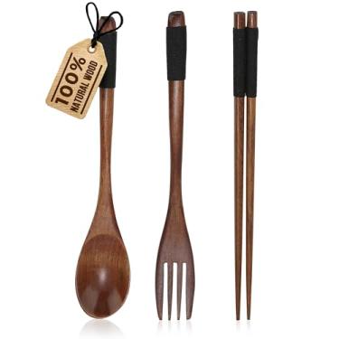 Imagem de Kit de pauzinhos de garfo de colher de madeira