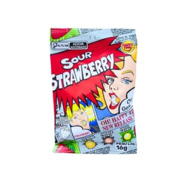 Imagem de Bala Mais Azeda do Mundo Sour Strawberry 16g | Importada do Japão | Morango Azedo Extremo para Desafios Únicos