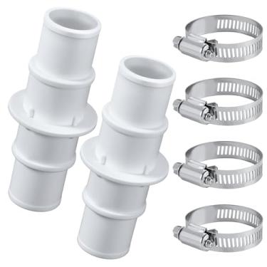 Imagem de 2 conectores de mangueira de piscina, acessórios de acoplamento adaptador de mangueira de 3,5 cm ou 3,5 cm com 4 braçadeiras de mangueira de aço inoxidável para aspirador de piscina, limpadores