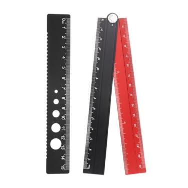 Imagem de Generic Kit de régua dobrável e reta 30/15 cm transferidor métrico de liga de alumínio régua de borda de onda angular dobrável com círculo oco para sala de aula em casa, escritório, preto e vermelho
