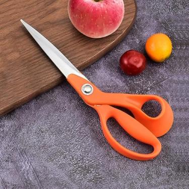 Imagem de Tesoura artesanal, alças de aderência confortável, tesoura multifuncional profissional, ferramenta ótima para escritório, casa, escola, costura e artesanato - laranja