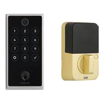 Imagem de Emtek EMP23231US4 EMPowered2 Fechadura Bluetooth WiFi com chave de toque, latão acetinado