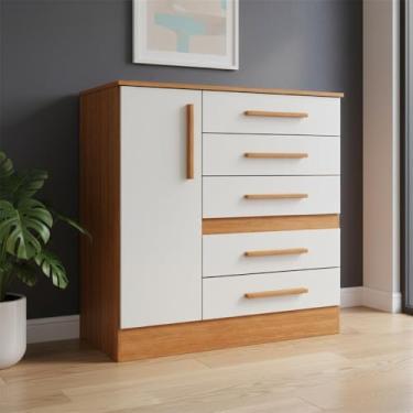 Imagem de Cômoda Quarto Unissex com Sapateira 5 Gavetas 2 Repartições - Freijo Offwhite