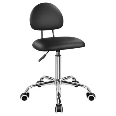 Imagem de FURWOO Cadeira de escritório com encosto moderno estilo minimalista 360 banquinho giratório com rodas para casa, escritório, trabalho, toucador, spa, loja, preto