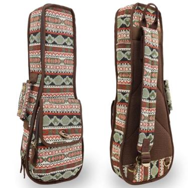 Imagem de Mochila Gig Bag Ukulele Soprano de 53 cm, tecido tribal com proteção acolchoada com estampa boêmia - verde multicores