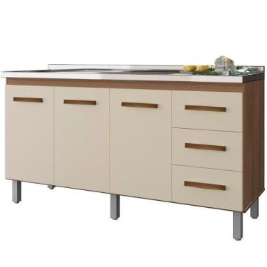Imagem de Balcao Para Pia 3 Portas 3 Gavetas 160 Cm Emily Savana Off White Mobbs
