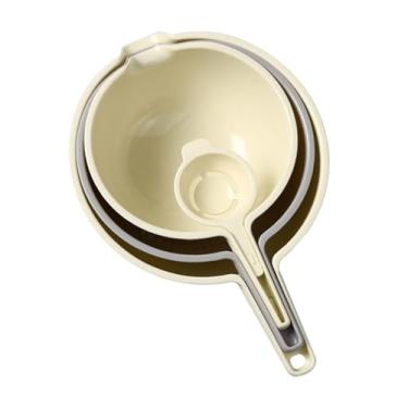 Imagem de Generic Conjunto de tigelas para servir, bico de despejo com alça e escorredor, tigela para waffles, panquecas, restaurantes e jantares, Bege
