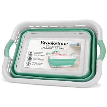 Imagem de Brookstone BKH1253 Alças confortáveis, design inteligente que economiza espaço, caixa de armazenamento pop-up portátil, apenas 7,6 cm de altura quando dobrada, cesto de roupa suja dobrável/menta