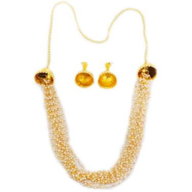 Imagem de NOVO! Touchstone "Coleção Rani Haar" longo de várias camadas de madeira indiana de bollywood finamente entrelaçada cordas de pérolas falsas visual inovador joia conjunto em tom dourado para mulheres.