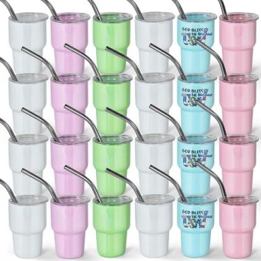 Imagem de AGH Mini copo de dose de 85 g com palha, 24 peças de mini copos de sublimação em branco com tampa e canudo para barras, uísque, sorvete, chá