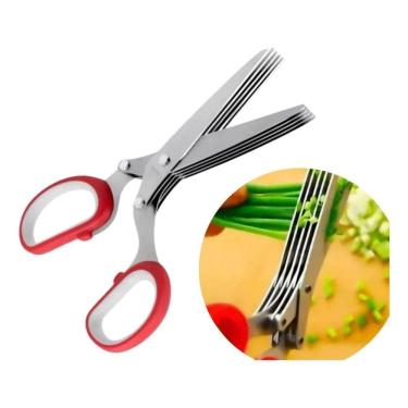 Imagem de 2X Tesoura 5 Lâminas Cortar Fatiar Picar Tempero Ervas Cozin