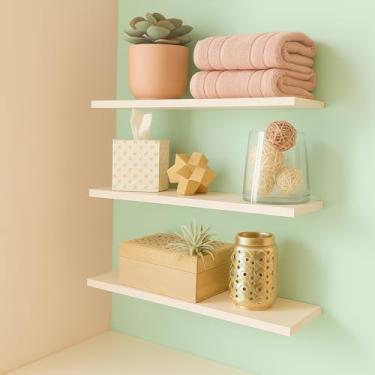 Imagem de Kit 3 Prateleiras 30cm x10x15mm Kit 3 Unidades Branco Preto Cinza Madeirado e Natural Nicho(Branco)