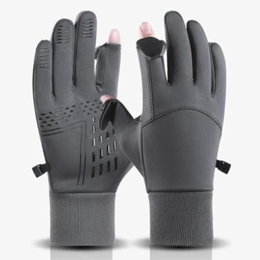 Imagem de Luvas unissex sem dedos com tela sensível ao toque – Luvas térmicas de inverno à prova de vento para esportes ao ar livre, trabalho, pesca, ciclismo