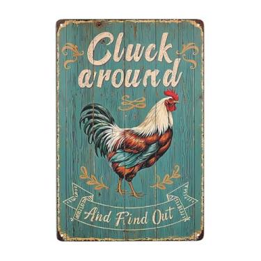 Imagem de Placa engraçada de galinha em torno e descubra engraçado placa de galinha de fazenda galinheiro para decoração de jardim vintage placa de parede de metal para decoração de quintal ao ar livre 30 x 20