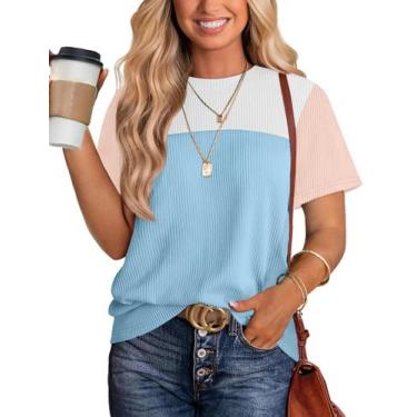 Imagem de Camiseta feminina WIHOLL, folgada, manga curta, azul, tamanho M