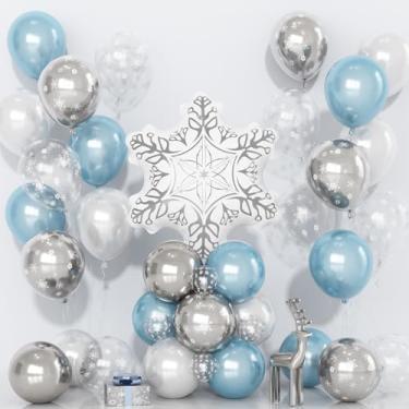 Imagem de Christmas Snowflake Balloons Kit, 32PCS Silver White Blue Latex Balloon with Snowflake Helium Mylar Foil Frozen Winter Wonderland Balloons for Xmas New Year Birthday Baby Shower Party Decorations