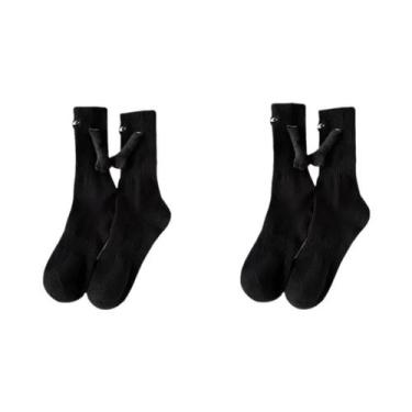 Imagem de Meias Pretas E Brancas Para Casal, 2 Pares, Cano Médio, Masculino E Fe