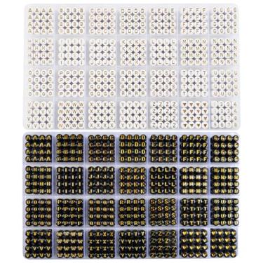 Imagem de L'EclatDina Mais de 1900 peças de contas de letras, conjunto de 2 caixas de contas do alfabeto para pulseiras, número redondo e coração, kit de fabricação de joias com cordão elástico de 5 m, presente