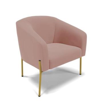 Imagem de Poltrona Decorativa Pé de Ferro Dourado Stella Veludo Rosê D03 - D'Ros