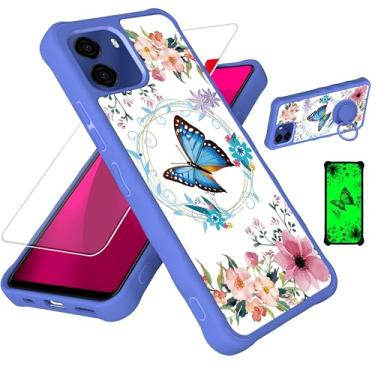Imagem de jioeuinly Capa compatível com BLU G35 [com protetor de tela de vidro temperado][PC rígido + silicone macio][suporte para anel] [efeito luminoso] YGL-LHD