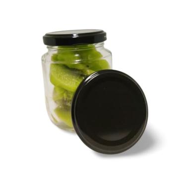 Imagem de Kit Potes De Vidros 240ml Belem para Geleias Doces Conservas Tampas Metálicas Lacres (10,Preto)