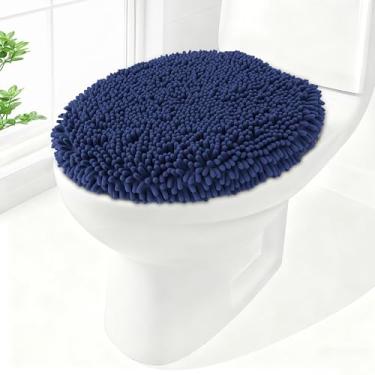 Imagem de Baahrnom Tampa de vaso sanitário de chenille macia, capa sólida para assento de vaso sanitário, 49,5 cm x 47 cm, macia e absorvente, lavável na máquina, cabe na maioria das tampas redondas, alongadas