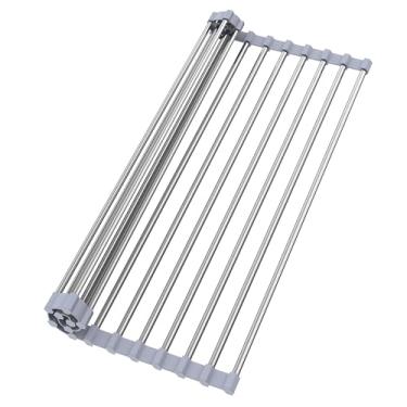 Imagem de TYZUIAW Escorredor de cozinha dobrável de aço inoxidável de 44,5 x 30 cm, cinza