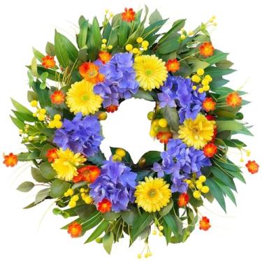 Imagem de LUMINFLY Guirlanda de flores artificiais, 45 cm / 45 cm, patriota vermelha, branca, azul, decoração de porta pendurada para festas, 4 de julho, Memorial Day