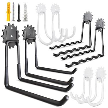 Imagem de CHEKUGOU Pacote com 8 ganchos de armazenamento de garagem resistentes, ganchos de parede revestidos antiderrapantes para bicicleta, escada, ferramentas de jardim, mangueira, equipamento de gramado e