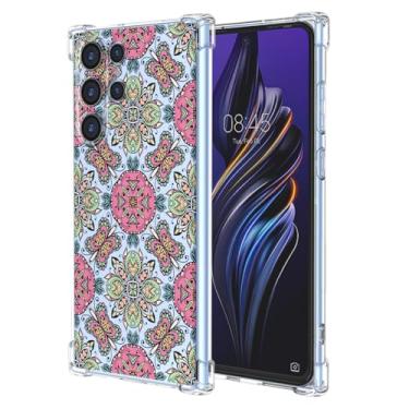 Imagem de WEIOUHR Capa para Galaxy S23Ultra Samsung S23Ultra Transparente TPU Macio Estilo Boêmio, Capa Protetora Leve Resistente a Choques e Riscos, para Samsung Galaxy S23 Ultra (Rosa Verde)