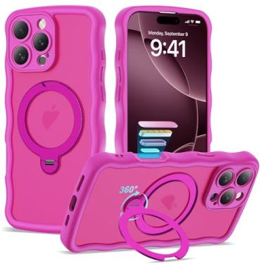 Imagem de BTBTCASE Capa compatível com iPhone 16 Pro Max com anel magnético rotativo de 360° e suporte invisível, compatível com Mag-Safe, linda capa protetora para celular com moldura ondulada ondulada