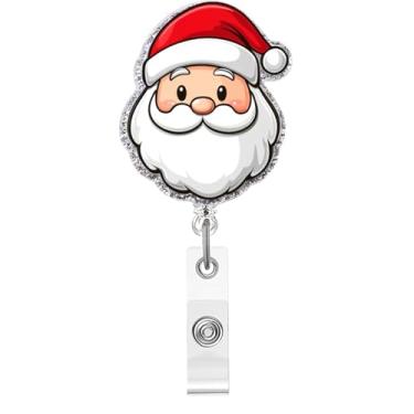 Imagem de Carretel de crachá de Natal, lindo crachá de acrílico de Papai Noel para crachá de identificação, suporte retrátil telescópico, acessórios de clipe jacaré para enfermeiras, trabalhadores médicos