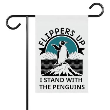 Imagem de Bandeira de jardim Flippers Up Up With Penguins - Funcionários federais - Anti Doge - Antioligarquia - Previne o fascismo - Resista ao ódio - Decoração ao ar livre e terraços de jardim - Banner de