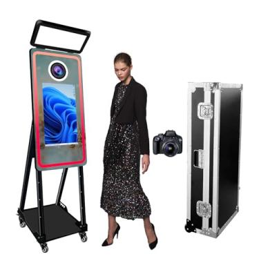 Imagem de Cabine fotográfica Magic Mirror, máquina fotográfica portátil com tela sensível ao toque de 54,6 cm, estojo de voo, para eventos e festas de casamento (preto, cabine fotográfica com câmera)