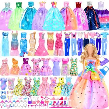 Imagem de BiiMii PURPERCAT Pacote com 36 roupas e acessórios de boneca – 1 vestido de princesa 5 vestidos de moda 3 blusas e calças 3 maiôs de biquíni, 10 sapatos, 14 outros acessórios de boneca, tamanho adequado para bonecas de 29 cm