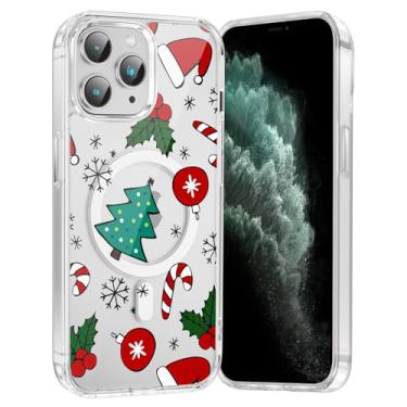 Imagem de RUMDEY Capa de celular Merry Christmas Candy para iPhone 11 Pro Max, árvore de Natal, capa magnética transparente de 6,5 polegadas, compatível com Magsafe, capa com design de padrão de inverno fofo à