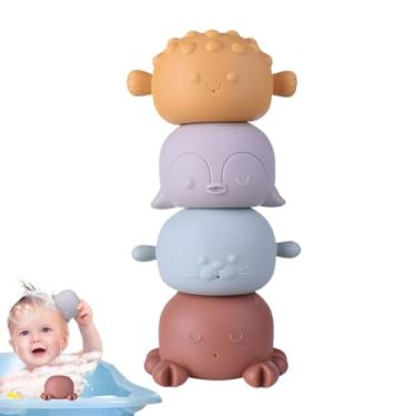 Imagem de Brinquedos de banho para animais infantis,Brinquedos de banho para bebês,4X brinquedos de banheira flutuantes para animais de apertar e esguichar - Brinquedos de pulverização da banheira da água anima