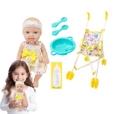 Imagem de Conjunto de boneca com carrinho,Boneca com carrinho - Brincar Carrinho para Bonecas com Acessórios de Alimentação - Boneca realista de 10 polegadas com acessórios de carrinho para crianças fingir brin