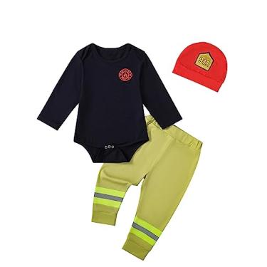 Imagem de Singcoco Fantasia de bebê menino fantasia de uniforme recém-nascido com chapéu, Azul - bombeiro longo, 3-6 Meses