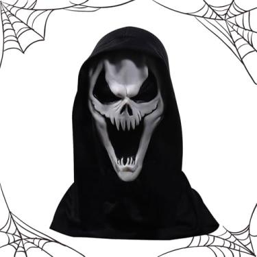 Imagem de Shakven Fantasias assustadoras de Halloween, capa feminina para rosto - Scream Costume Men Costume Face Shield,Fantasia de fantasma, escudo facial assustador e respirável para Halloween, Scream Merch
